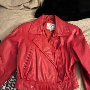 red 80s vintage leather jacket